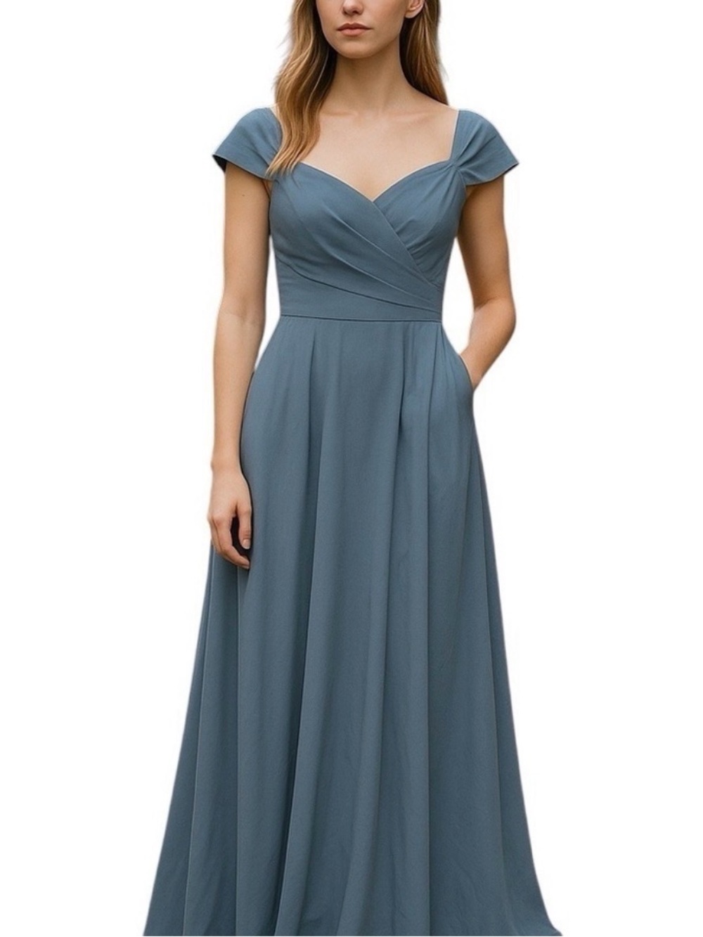 Wear Your Love Bridesmaid Formal Elegant Blue Maxi Dress with Cap Sleeves NWT 0